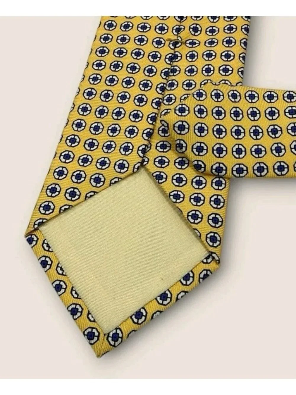 POLO RALPH LAUREN Silk Tie ITALY Yellow Blue White Geometric W:3.5